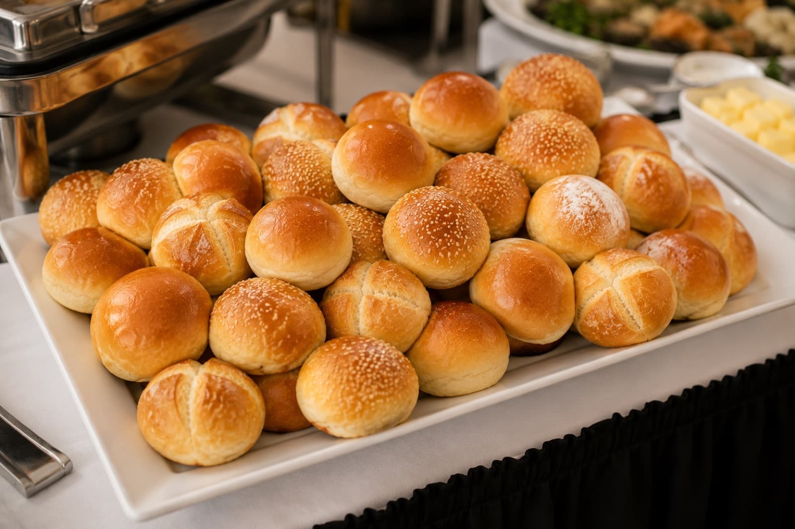 A catered lunch line, ready to serve