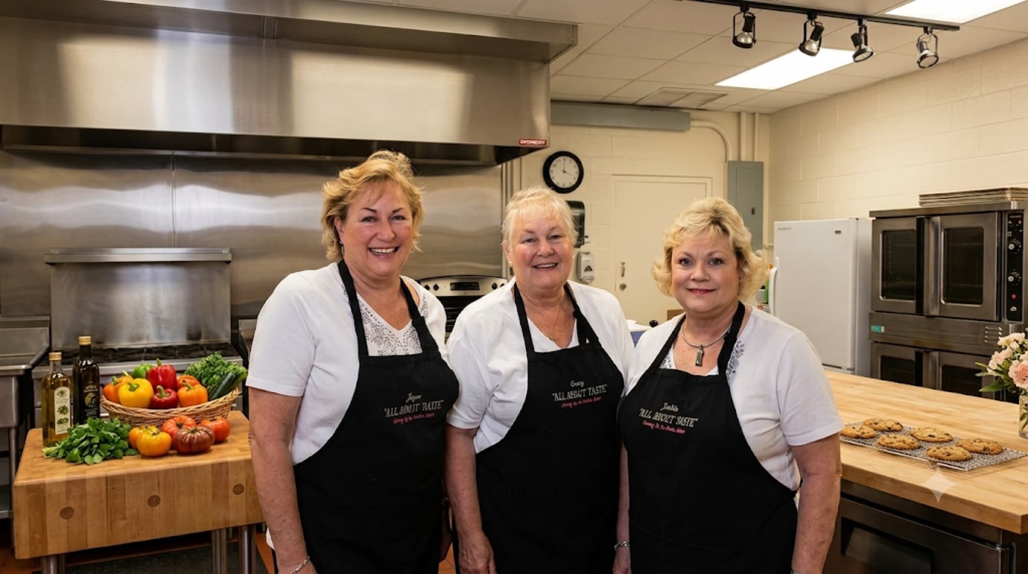 Joyce, Ginny, and Jackie, the Andres sisters, in their kitchen